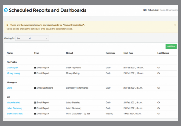 scheduled reports framed